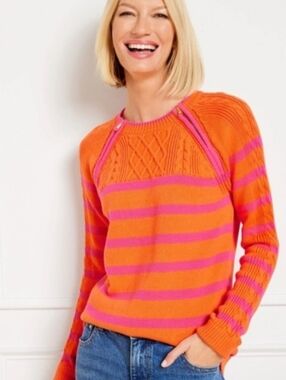 Talbots Bright Colored Striped Knit Sweater Sz M